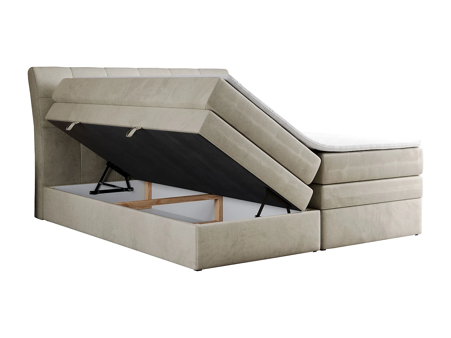 Boxspringbett GOLD 10 KING mit genähtes Kopfteil und Stauraum, zwei Multipocket-Matratze - 160x200 cm - H3 - Beige Velvet