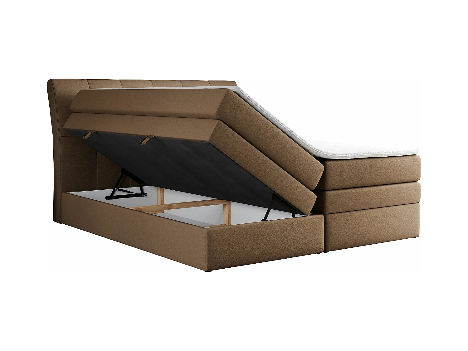 Boxspringbett GOLD 10 KING mit genähtes Kopfteil und Stauraum, zwei Multipocket-Matratze - 160x200 cm - H3 - Braun Kunstleder