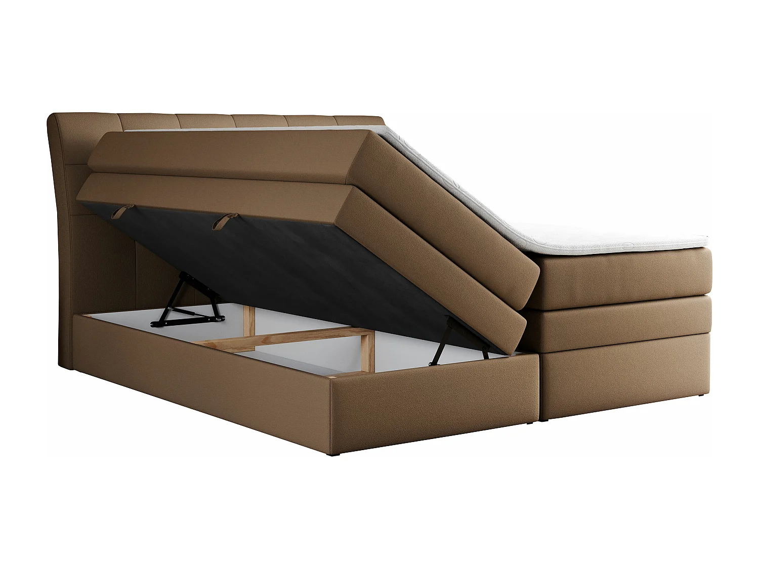 Boxspringbett GOLD 10 KING mit genähtes Kopfteil und Stauraum, zwei Multipocket-Matratze - 160x200 cm - H3 - Braun Kunstleder