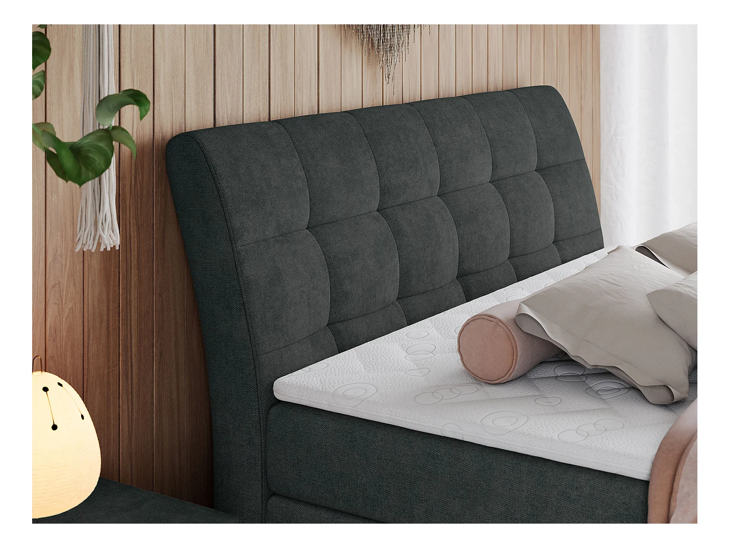 Boxspringbett GOLD 10 KING mit genähtes Kopfteil und Stauraum, zwei Multipocket-Matratze - 180x200 cm - H3 - Dunkelgrau Strukture