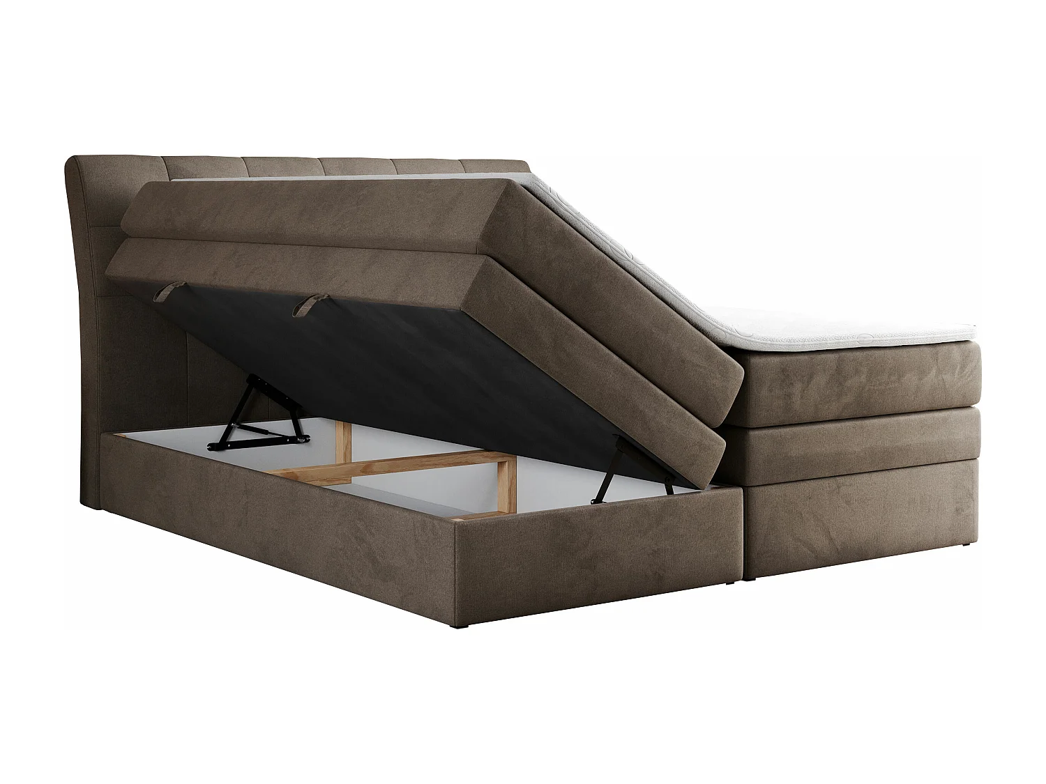 Boxspringbett GOLD 10 KING mit genähtes Kopfteil und Stauraum, zwei Multipocket-Matratze - 140x200 cm - H4 - Braun Velvet