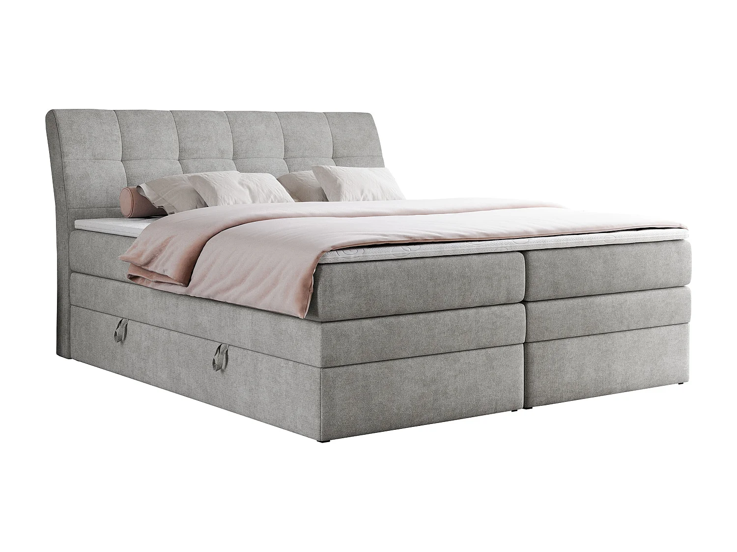 Boxspringbett GOLD 10 KING mit genähtes Kopfteil und Stauraum, zwei Multipocket-Matratze - 120x200 cm - H4 - Hellgrau Strukture