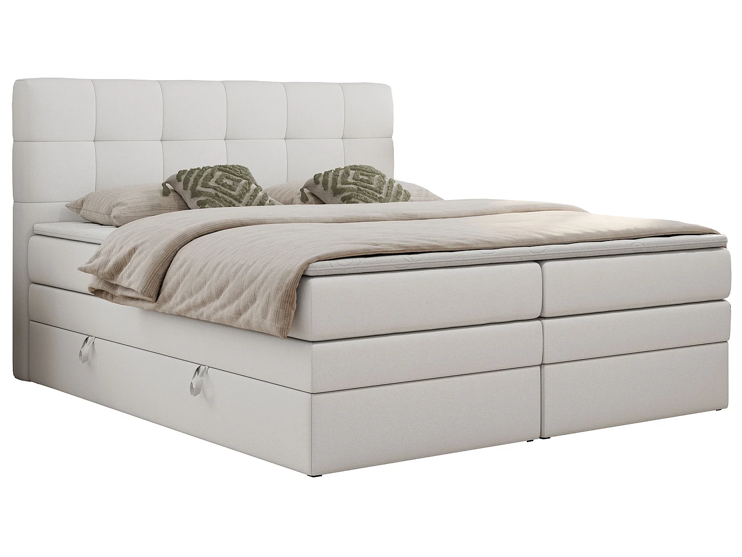 Boxspringbed met hoofdbord H3 + Topper T25 - Wit Kunstleer - 120x200 - LUKA KING