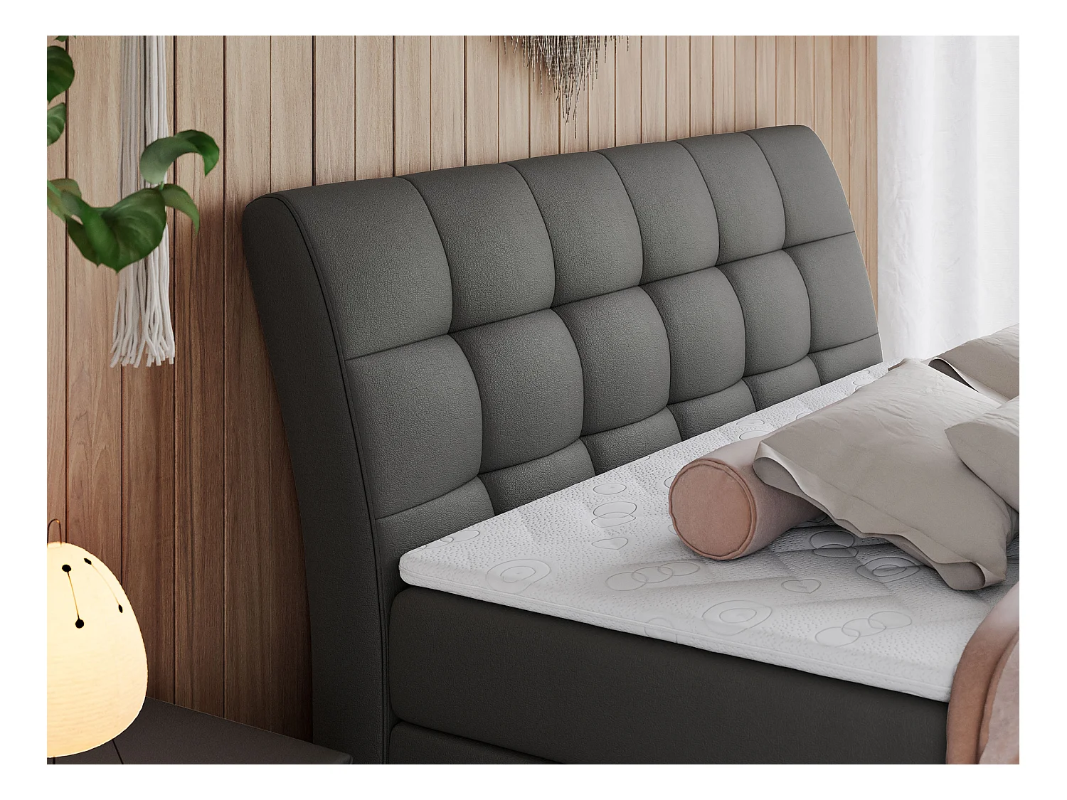 Boxspringbett GOLD 10 KING mit genähtes Kopfteil und Stauraum, zwei Multipocket-Matratze - 160x200 cm - H3 - Dunkelgrau Kunstleder