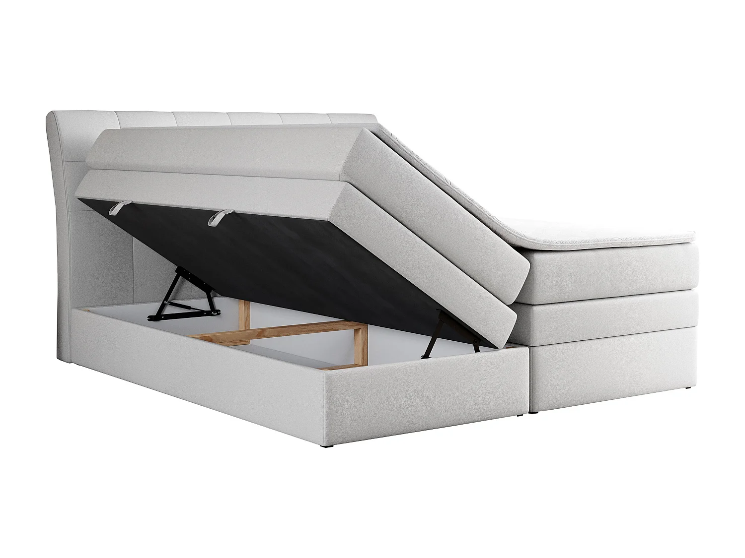 Boxspringbett GOLD 10 KING mit genähtes Kopfteil und Stauraum, zwei Multipocket-Matratze - 140x200 cm - H4 - Weiß Kunstleder