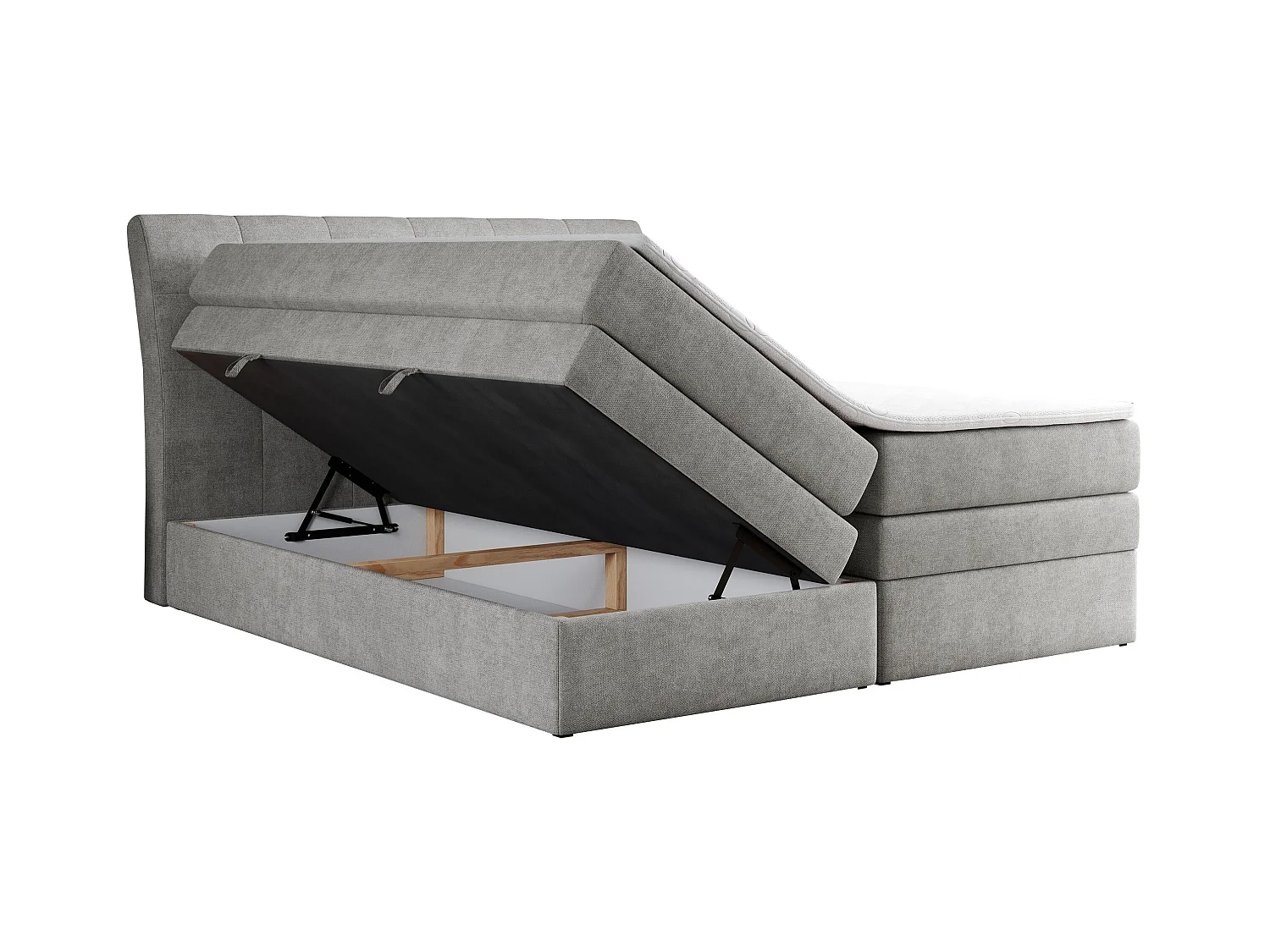 Boxspringbett GOLD 10 KING mit genähtes Kopfteil und Stauraum, zwei Multipocket-Matratze - 180x200 cm - H3 - Hellgrau Strukture