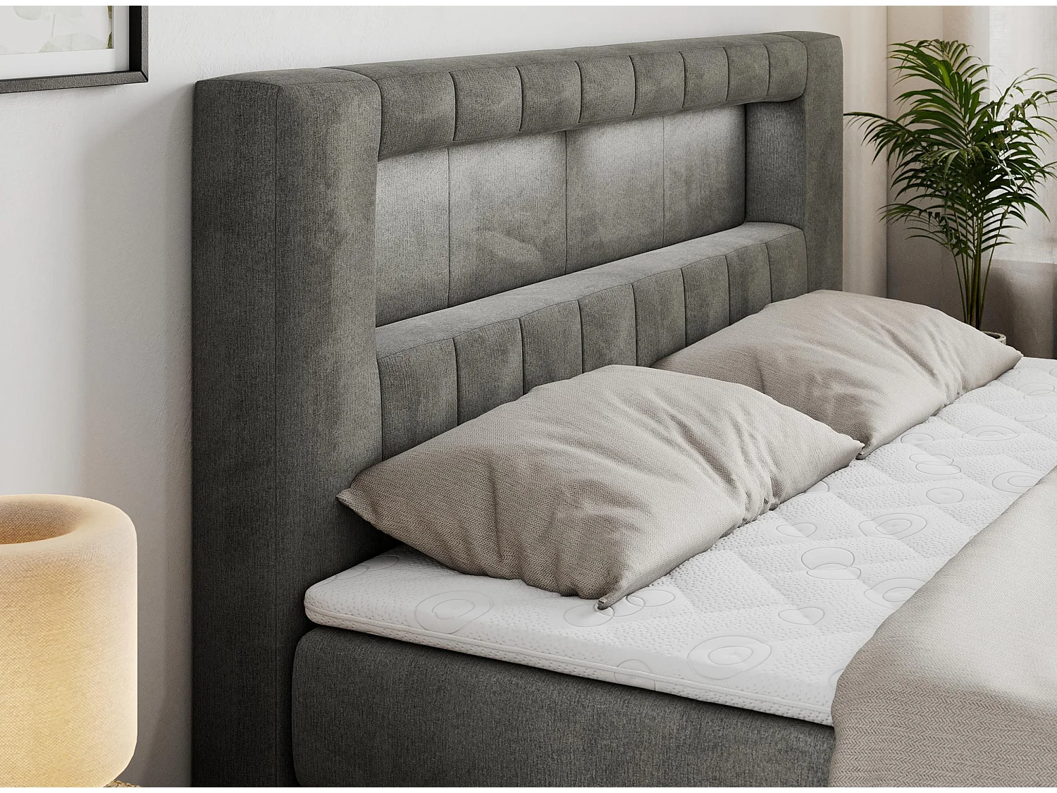Boxspringbett GOLD 5 KING mit Stauraum, zwei Bettkästen, LED-Beleuchtung, Multipocket-Matratze - 140x200 cm - H3 - Dunkelgrau Velvet