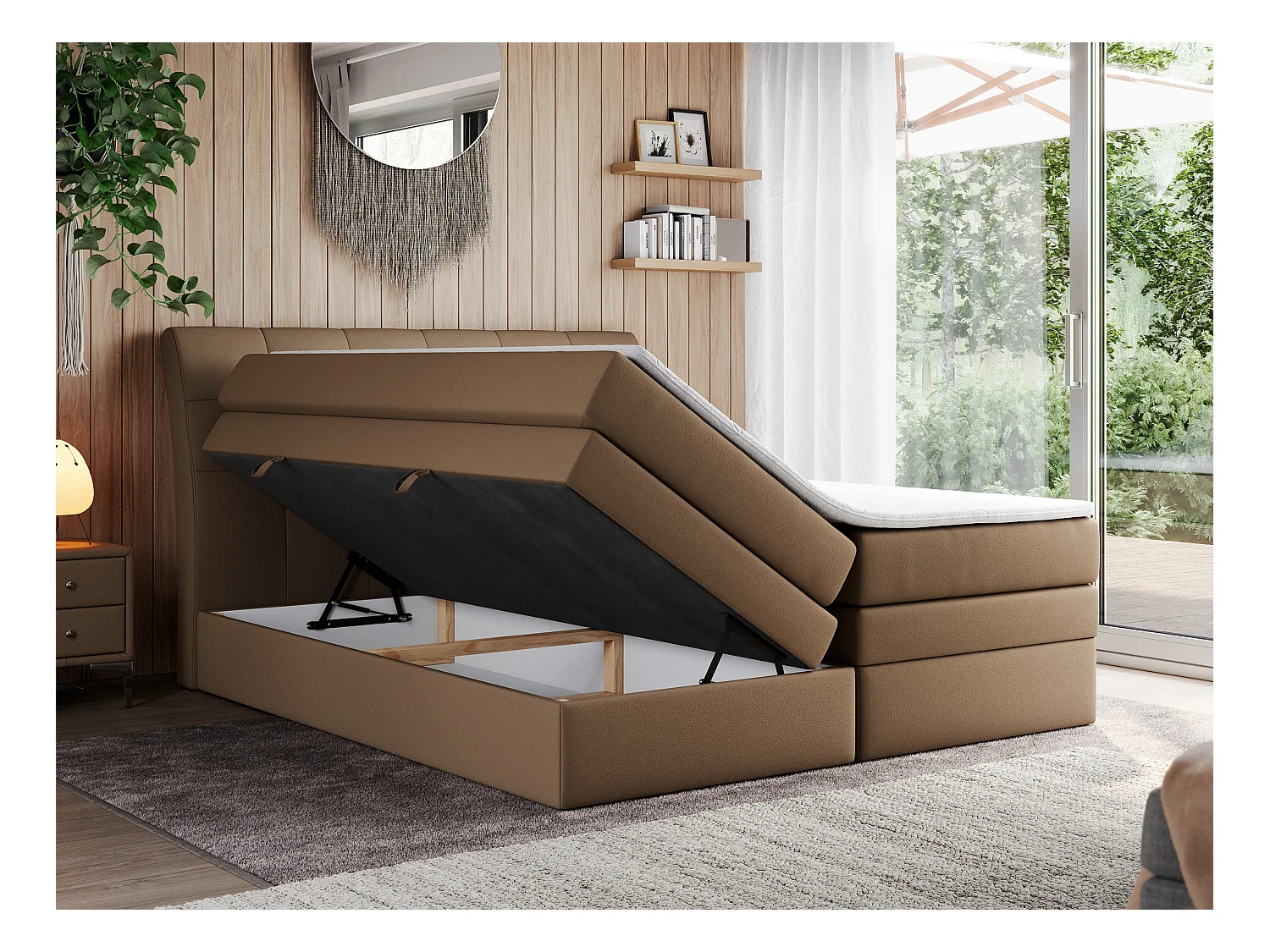Boxspringbett GOLD 10 KING mit genähtes Kopfteil und Stauraum, zwei Multipocket-Matratze - 120x200 cm - H3 - Braun Kunstleder