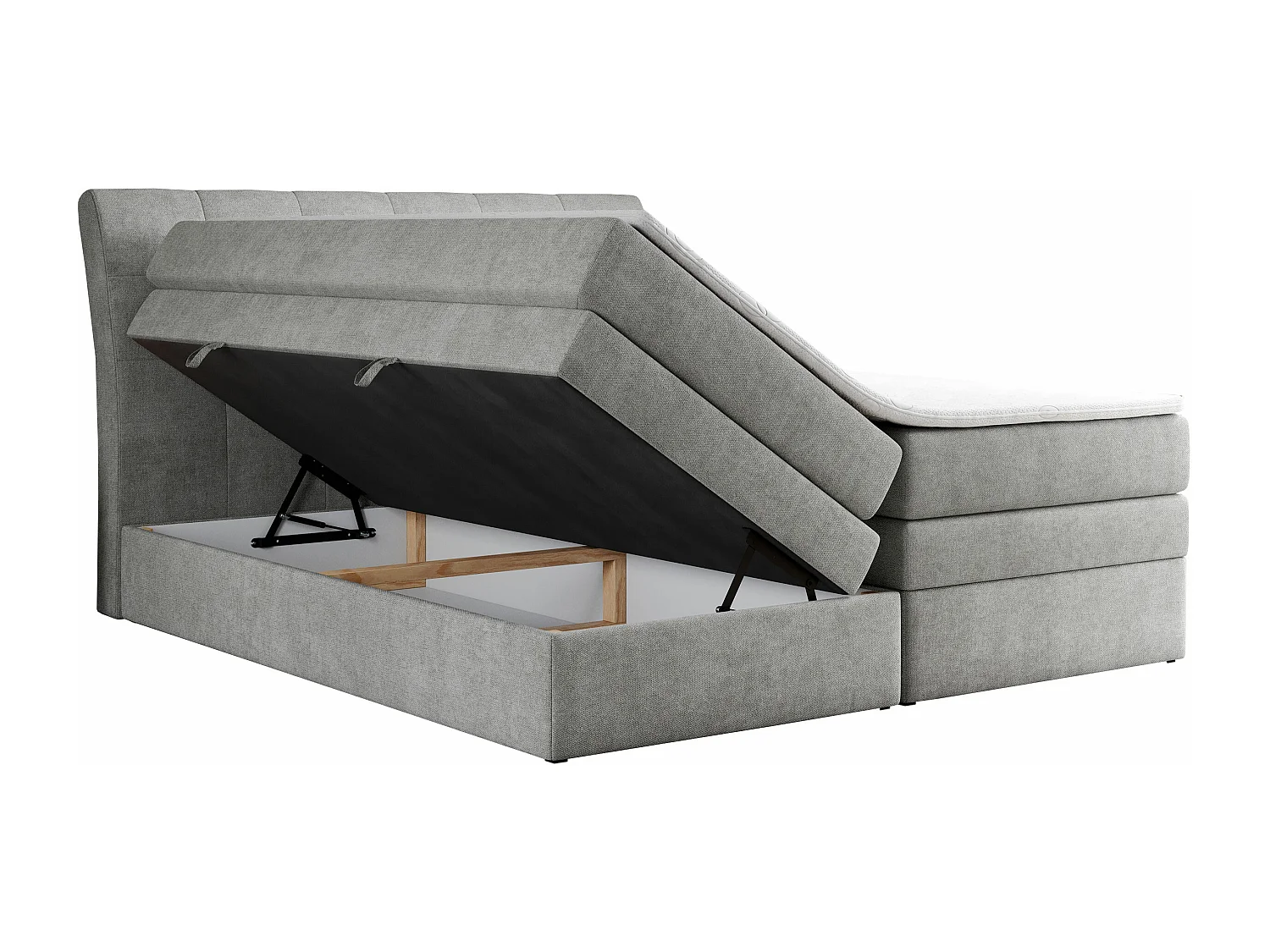 Boxspringbett GOLD 10 KING mit genähtes Kopfteil und Stauraum, zwei Multipocket-Matratze - 160x200 cm - H4 - Hellgrau Strukture