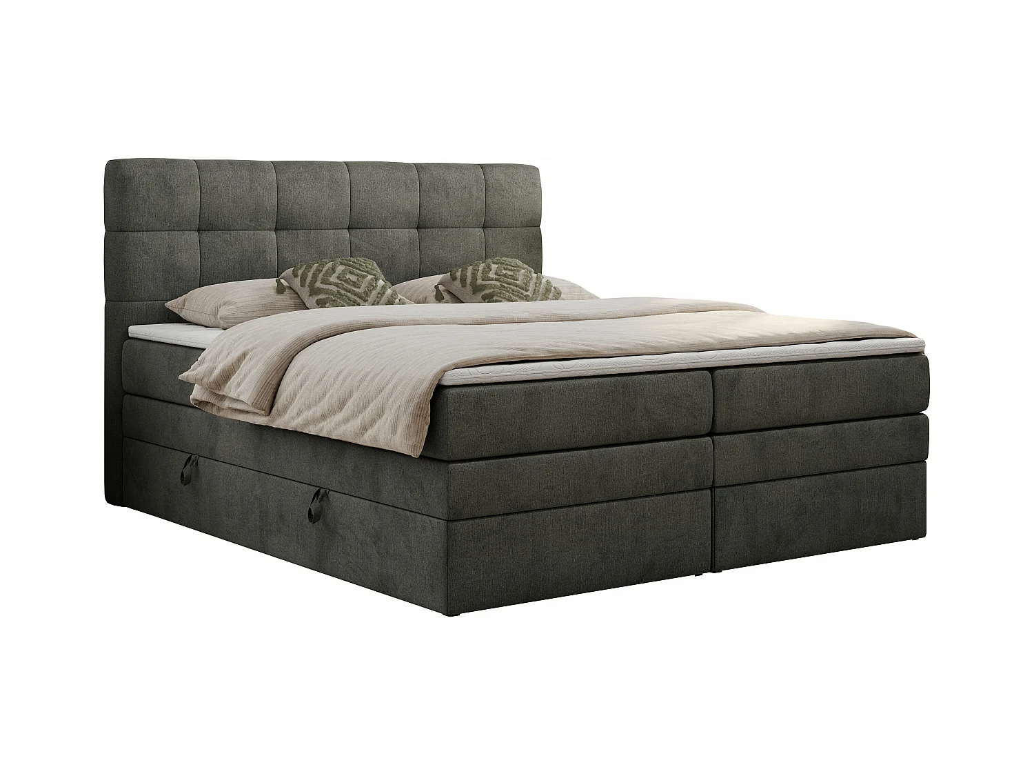 Boxspringbett LUKA KING, mit gestepptem Kopfteil, zwei Bettkästen, Multipocket-Matratze und Topper - 140x200 cm - H3 - Dunkelgrau Velvet