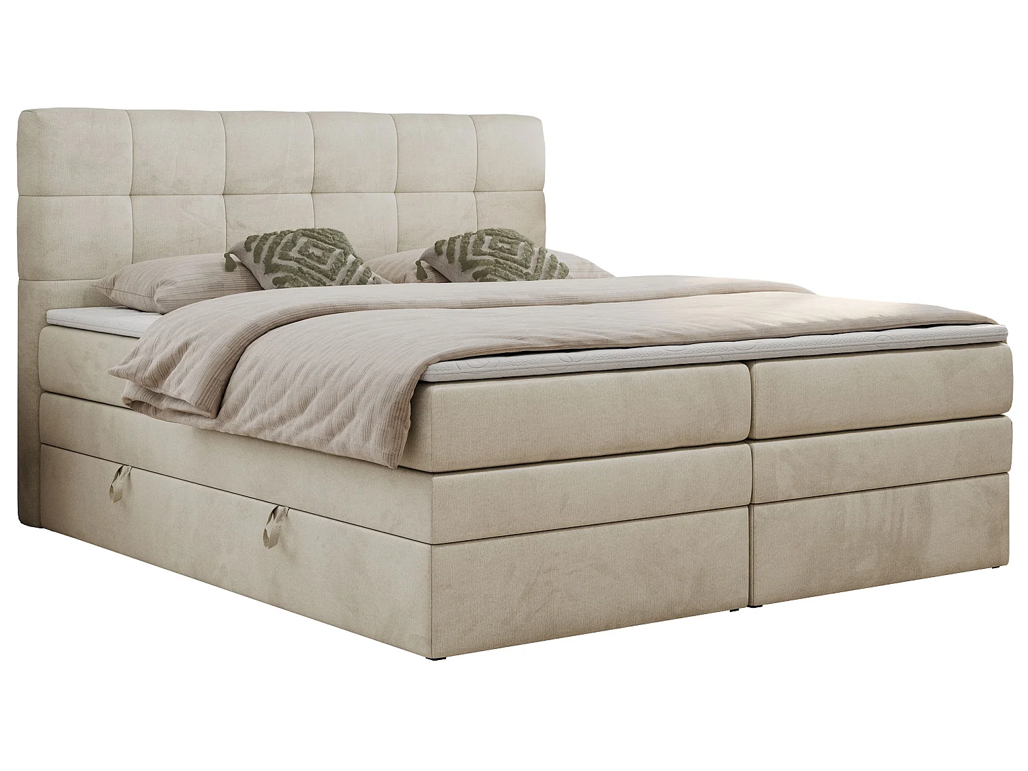 Boxspringbed met hoofdbord H3 + Topper T25 - Beige Fluweel - 160x200 - LUKA KING