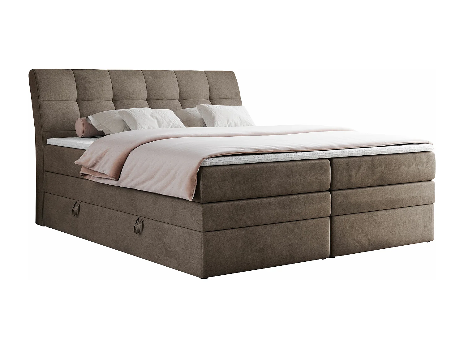 Boxspringbett GOLD 10 KING mit genähtes Kopfteil und Stauraum, zwei Multipocket-Matratze - 180x200 cm - H4 - Braun Velvet