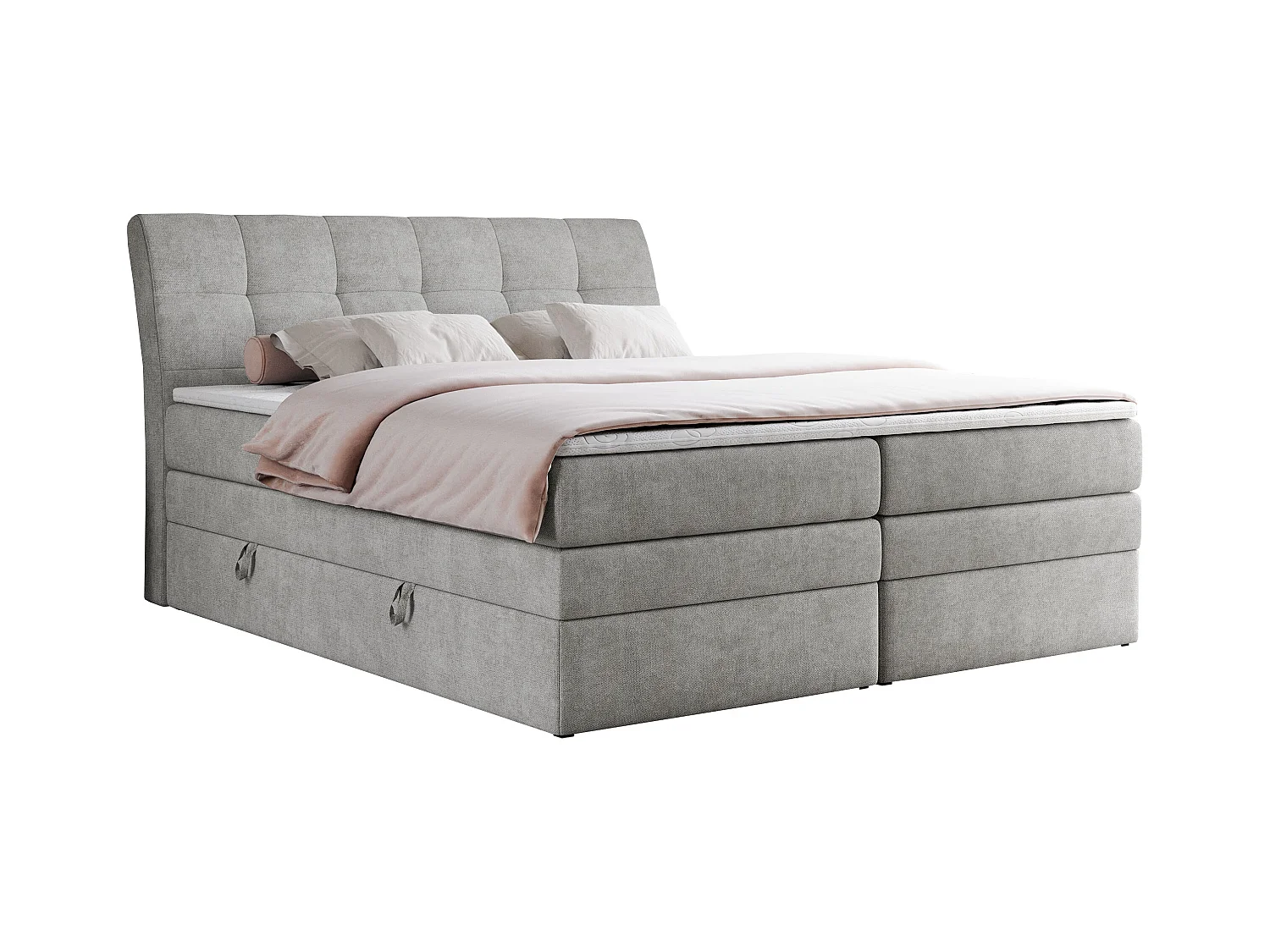 Boxspringbett GOLD 10 KING mit genähtes Kopfteil und Stauraum, zwei Multipocket-Matratze - 120x200 cm - H3 - Hellgrau Strukture