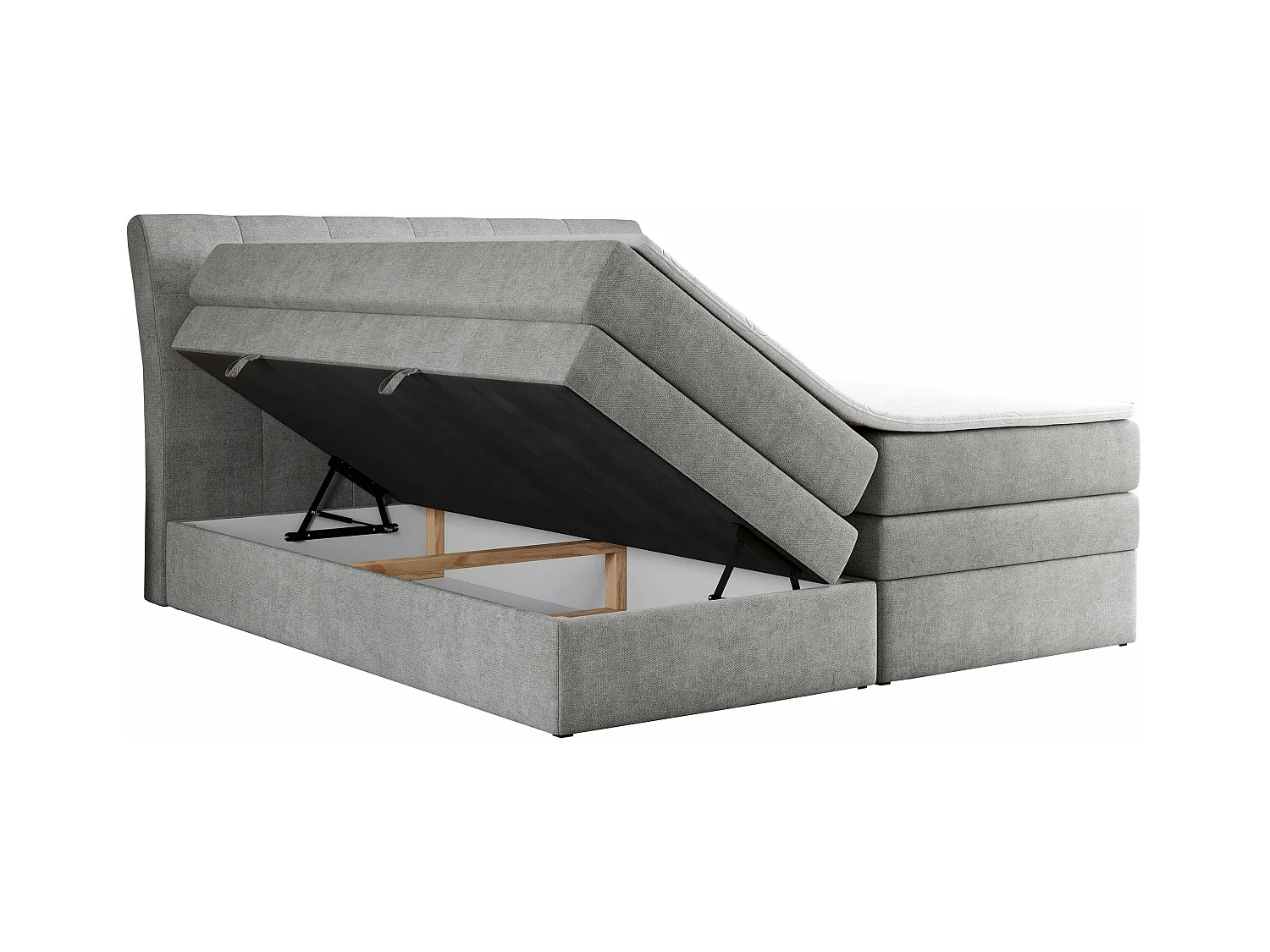 Boxspringbett GOLD 10 KING mit genähtes Kopfteil und Stauraum, zwei Multipocket-Matratze - 120x200 cm - H3 - Hellgrau Strukture