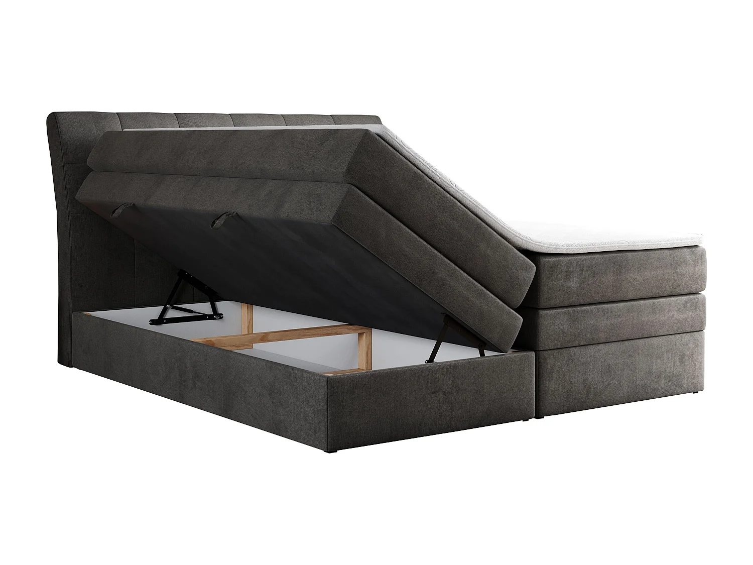 Boxspringbett GOLD 10 KING mit genähtes Kopfteil und Stauraum, zwei Multipocket-Matratze - 160x200 cm - H4 - Dunkelgrau Velvet