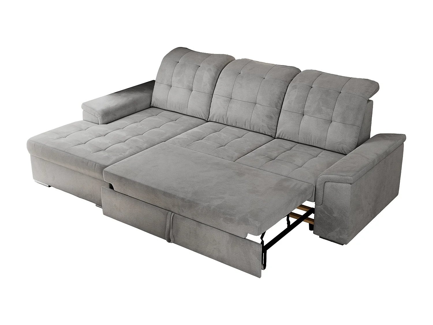 Ecksofa MADRITO - mit verstellbarer Rückenlehne, Armlehnen, gestepptem Sitz und Rückenlehne, Schlaffunktion - Hellgrau Velvet - Ecke Links