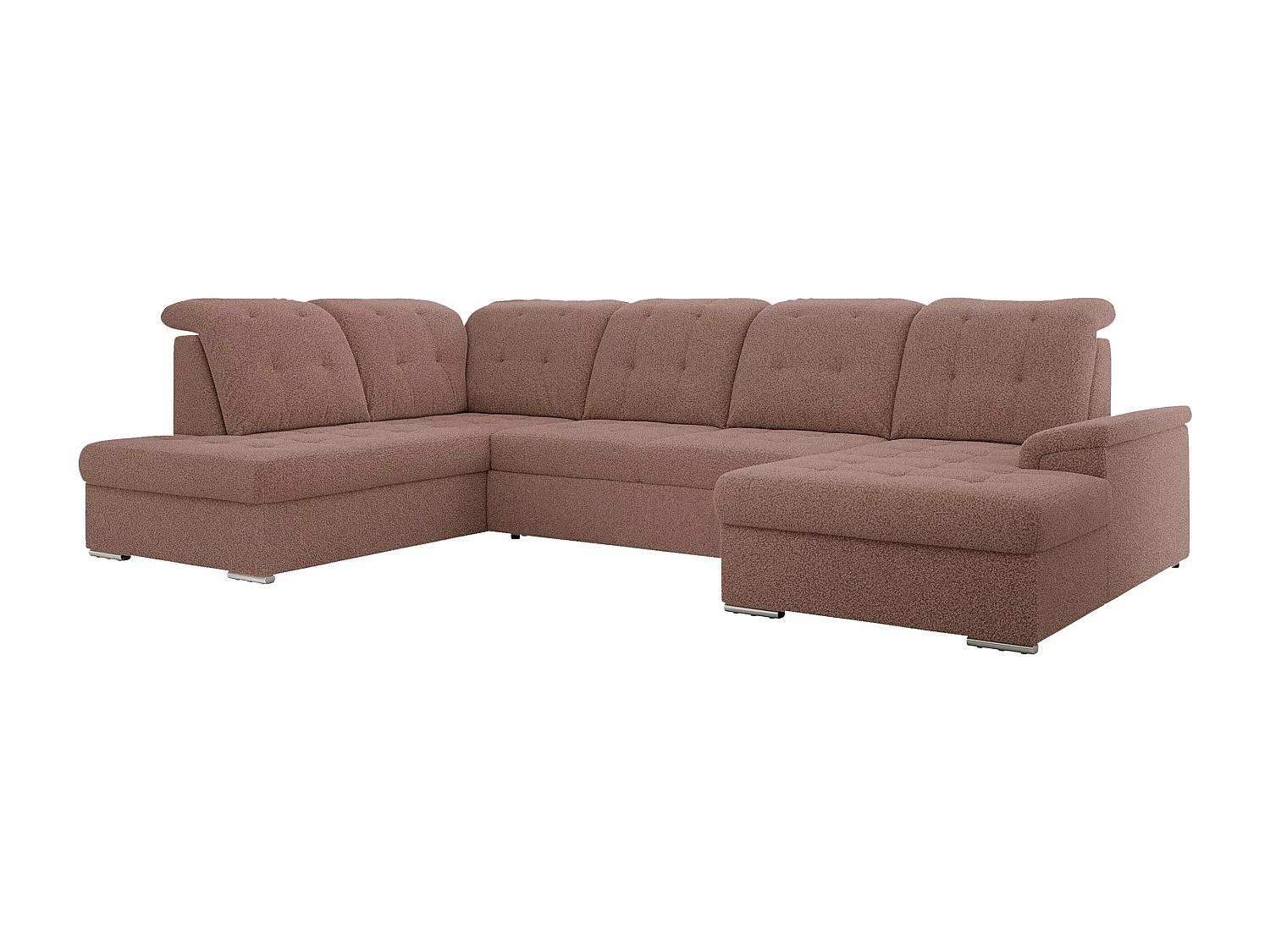 Ecksofa MADRITO U - mit verstellbarer Rückenlehne, Armlehne, L-förmige Ecke, Bettkasten - Rosa Boucle - Ecke Links