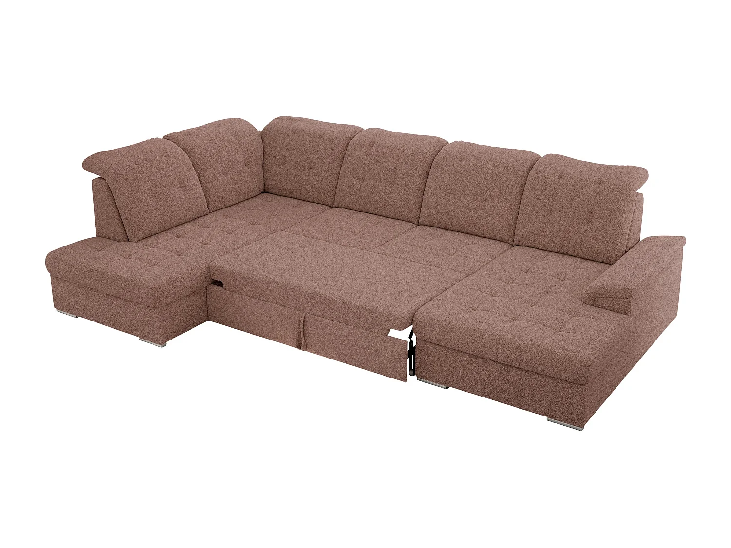 Ecksofa MADRITO U - mit verstellbarer Rückenlehne, Armlehne, L-förmige Ecke, Bettkasten - Rosa Boucle - Ecke Links