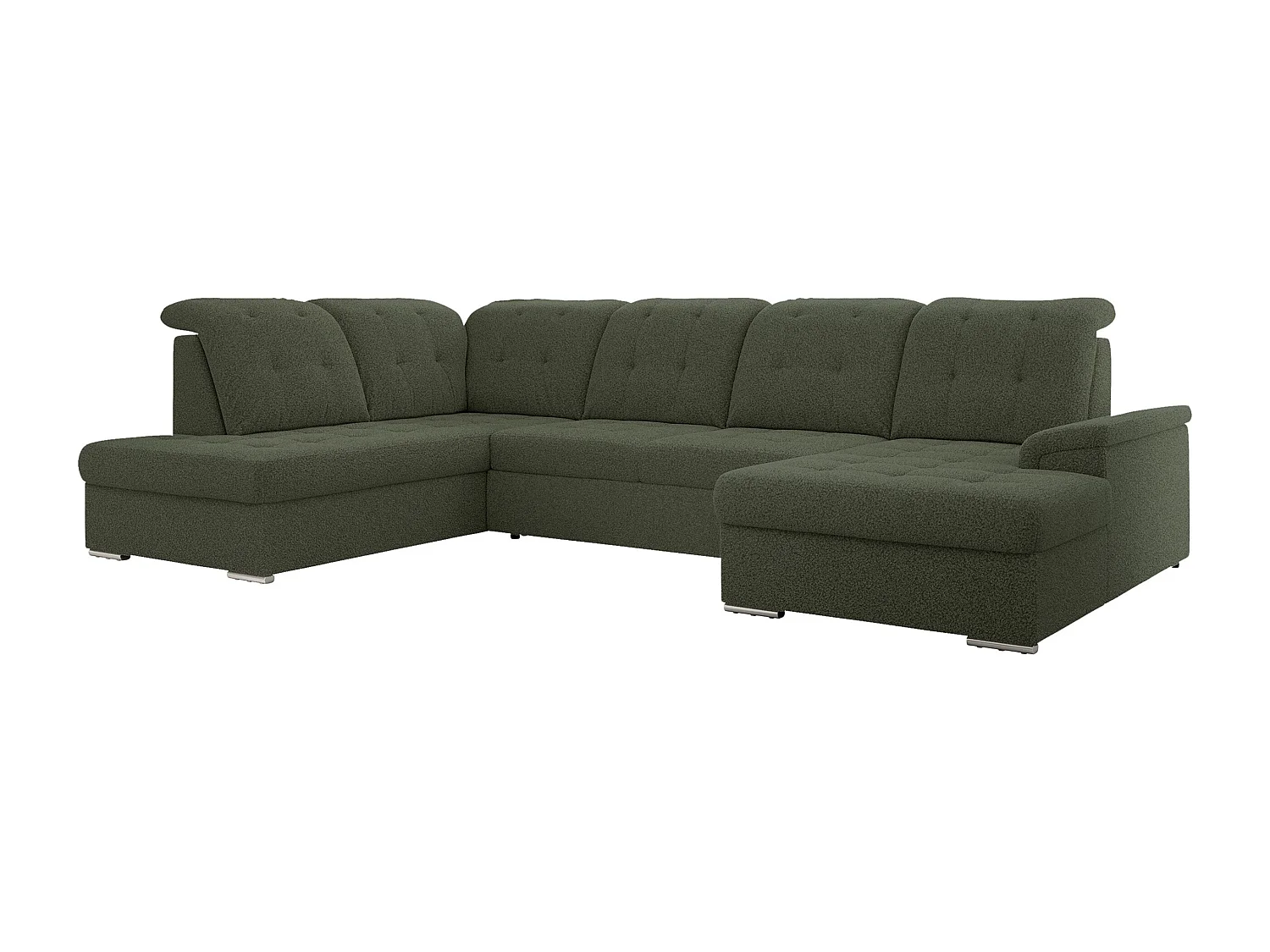 Ecksofa MADRITO U - mit verstellbarer Rückenlehne, Armlehne, L-förmige Ecke, Bettkasten - Grün Boucle - Ecke Links