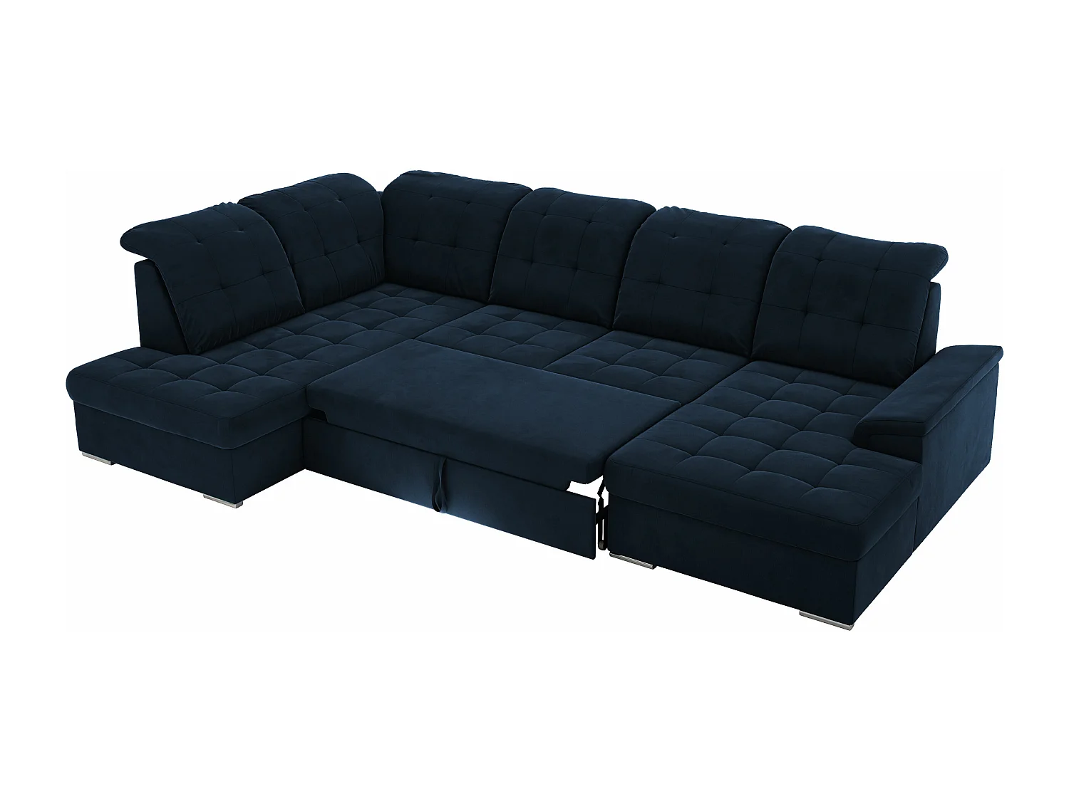 Ecksofa MADRITO U - mit verstellbarer Rückenlehne, Armlehne, L-förmige Ecke, Bettkasten - Dunkelblau Velvet - Ecke Links