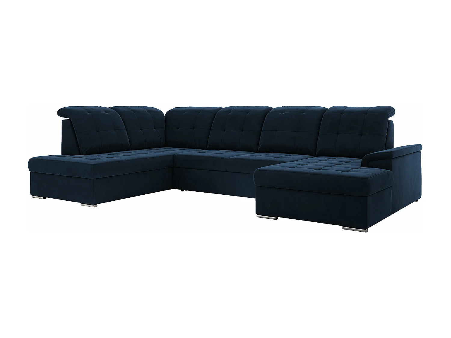 Ecksofa MADRITO U - mit verstellbarer Rückenlehne, Armlehne, L-förmige Ecke, Bettkasten - Dunkelblau Velvet - Ecke Links