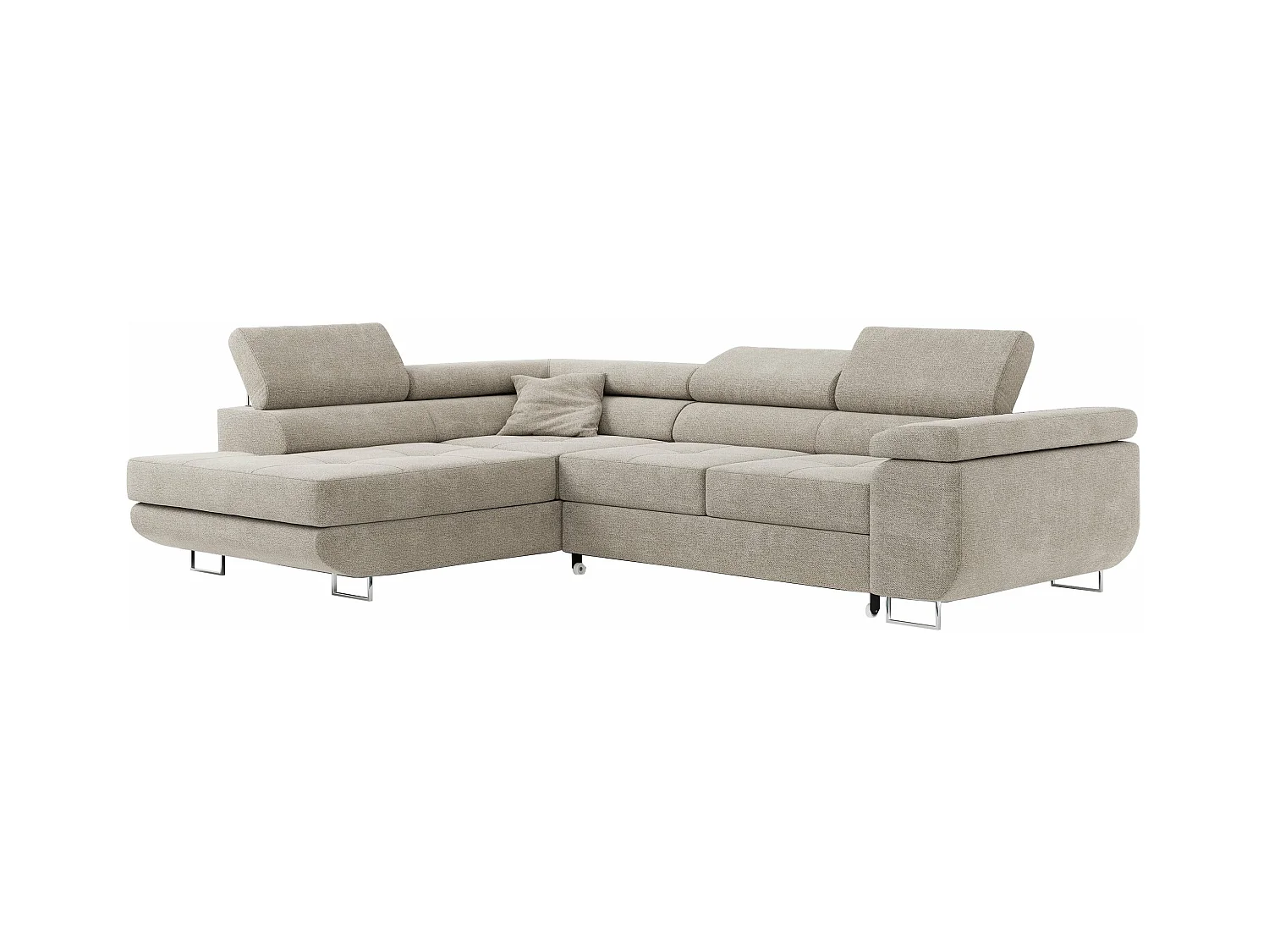 Ecksofa GUSTAW - mit Schlaffunktion, verstellbare Kopfstützen, Metallbeine - Beige Stukture - Ecke Links