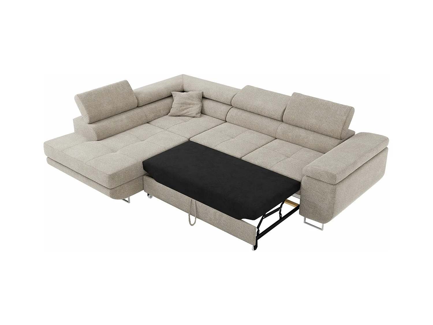 Ecksofa GUSTAW - mit Schlaffunktion, verstellbare Kopfstützen, Metallbeine - Beige Stukture - Ecke Links