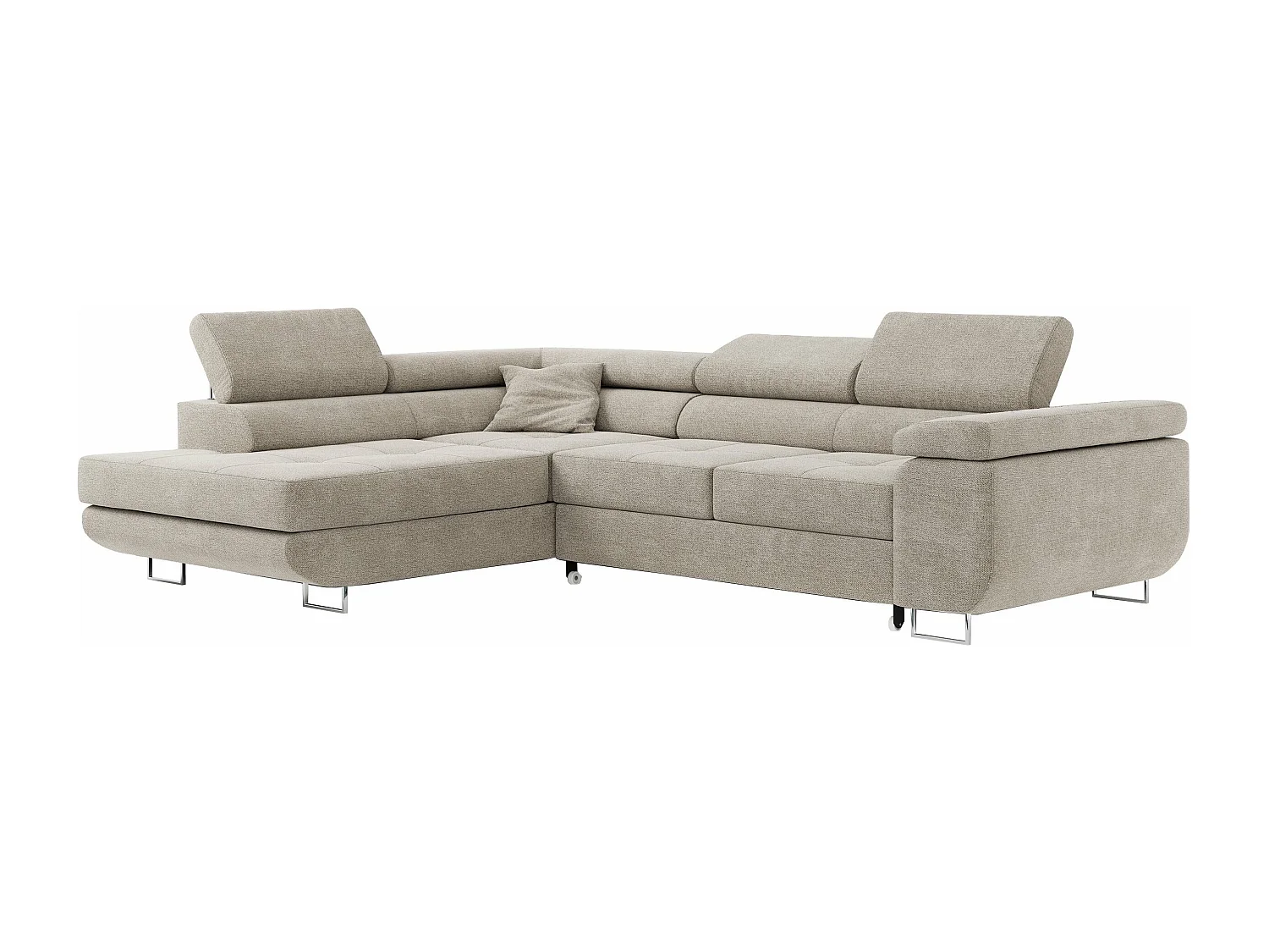 Ecksofa GUSTAW - mit Schlaffunktion, verstellbare Kopfstützen, Metallbeine - Beige Stukture - Ecke Links