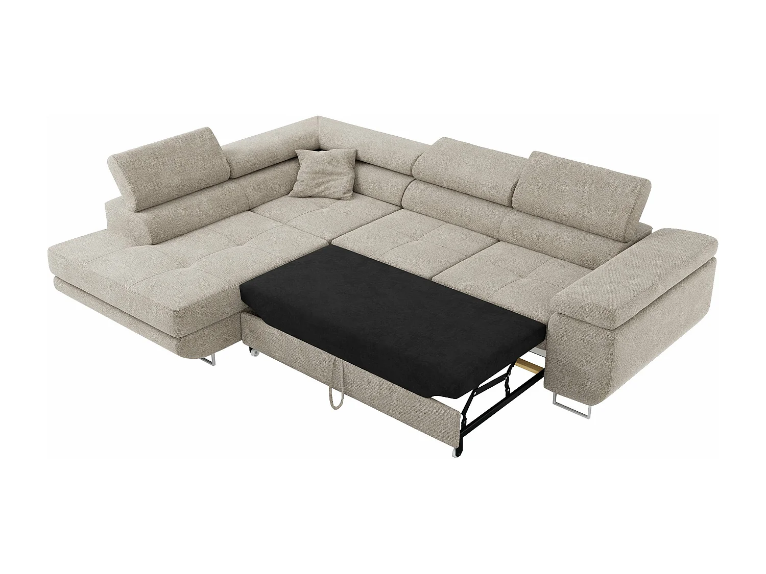 Ecksofa GUSTAW - mit Schlaffunktion, verstellbare Kopfstützen, Metallbeine - Beige Stukture - Ecke Links