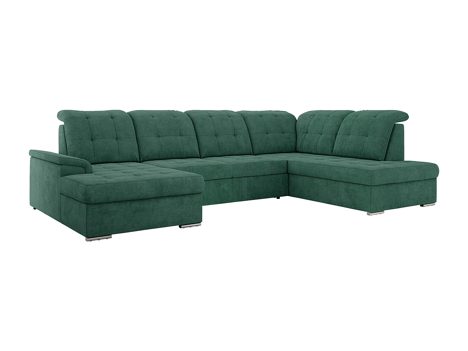 Ecksofa MADRITO U - mit verstellbarer Rückenlehne, Armlehne, L-förmige Ecke, Bettkasten - Grün Struktur - Ecke Rechts