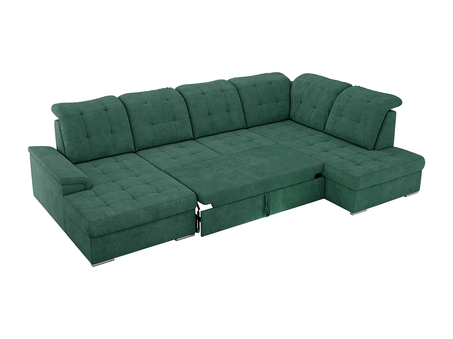 Ecksofa MADRITO U - mit verstellbarer Rückenlehne, Armlehne, L-förmige Ecke, Bettkasten - Grün Struktur - Ecke Rechts