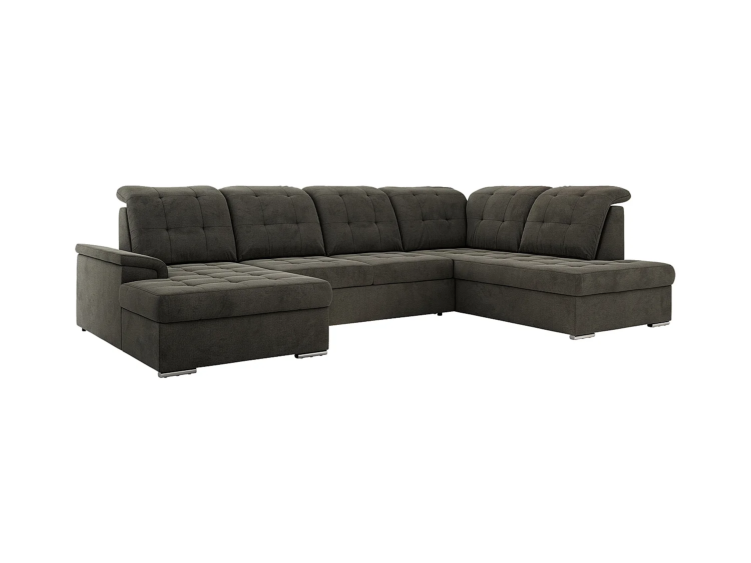 Ecksofa MADRITO U - mit verstellbarer Rückenlehne, Armlehne, L-förmige Ecke, Bettkasten - Dunkelgrau Velvet - Ecke Rechts