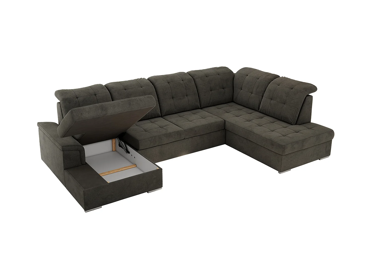 Ecksofa MADRITO U - mit verstellbarer Rückenlehne, Armlehne, L-förmige Ecke, Bettkasten - Dunkelgrau Velvet - Ecke Rechts