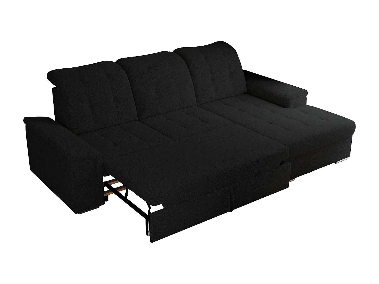 Ecksofa MADRITO - mit verstellbarer Rückenlehne, Armlehnen, gestepptem Sitz und Rückenlehne, Schlaffunktion - Schwarz Boucle - Ecke Rechts