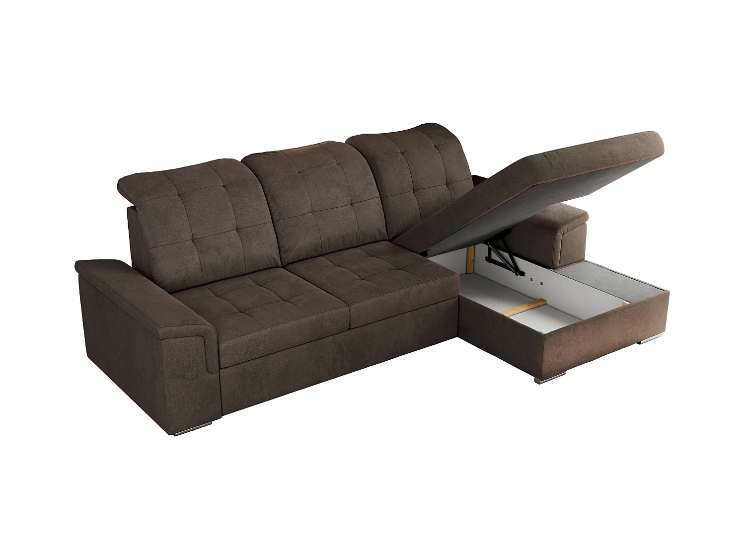 Ecksofa MADRITO - mit verstellbarer Rückenlehne, Armlehnen, gestepptem Sitz und Rückenlehne, Schlaffunktion - Braun Velvet - Ecke Rechts