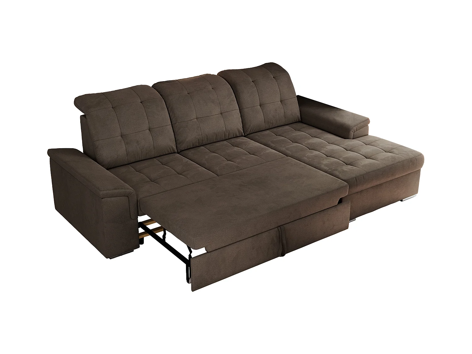 Ecksofa MADRITO - mit verstellbarer Rückenlehne, Armlehnen, gestepptem Sitz und Rückenlehne, Schlaffunktion - Braun Velvet - Ecke Rechts