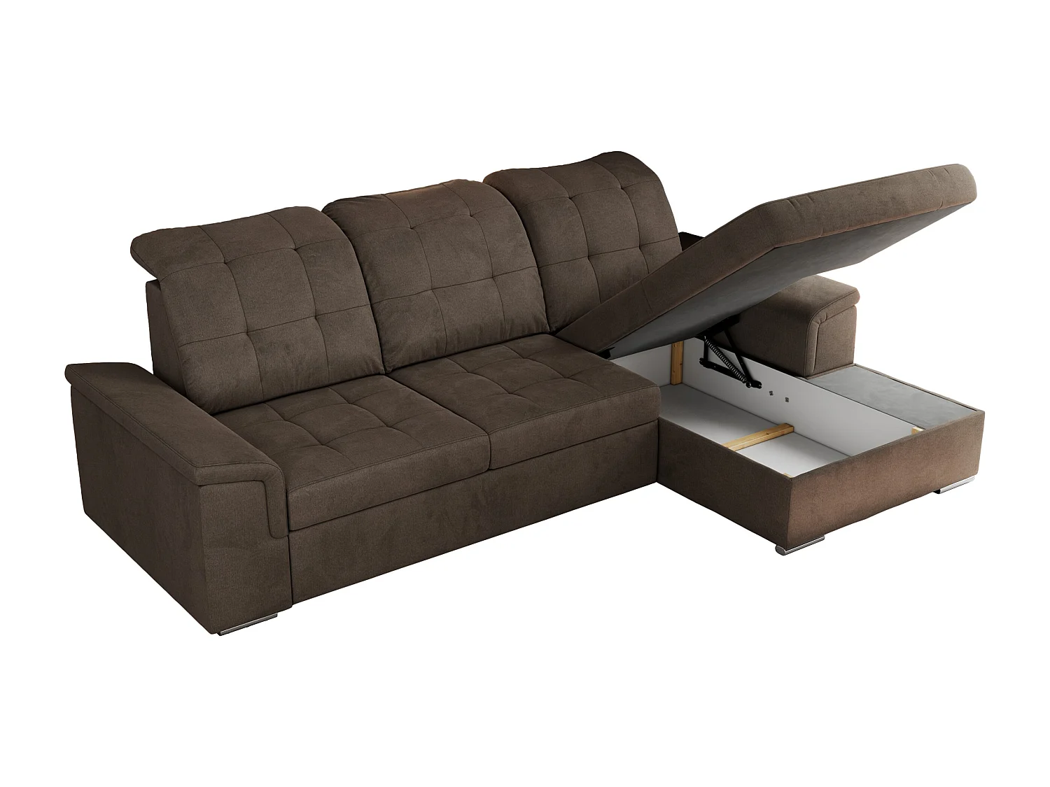 Ecksofa MADRITO - mit verstellbarer Rückenlehne, Armlehnen, gestepptem Sitz und Rückenlehne, Schlaffunktion - Braun Velvet - Ecke Rechts