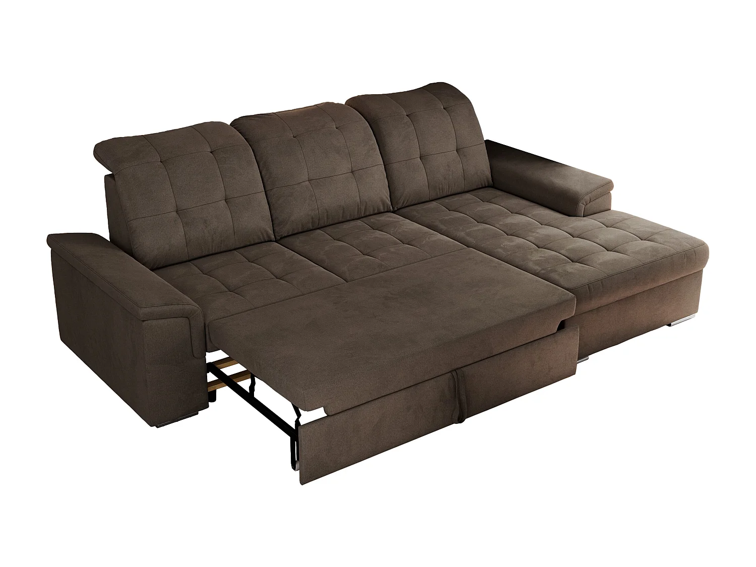 Ecksofa MADRITO - mit verstellbarer Rückenlehne, Armlehnen, gestepptem Sitz und Rückenlehne, Schlaffunktion - Braun Velvet - Ecke Rechts