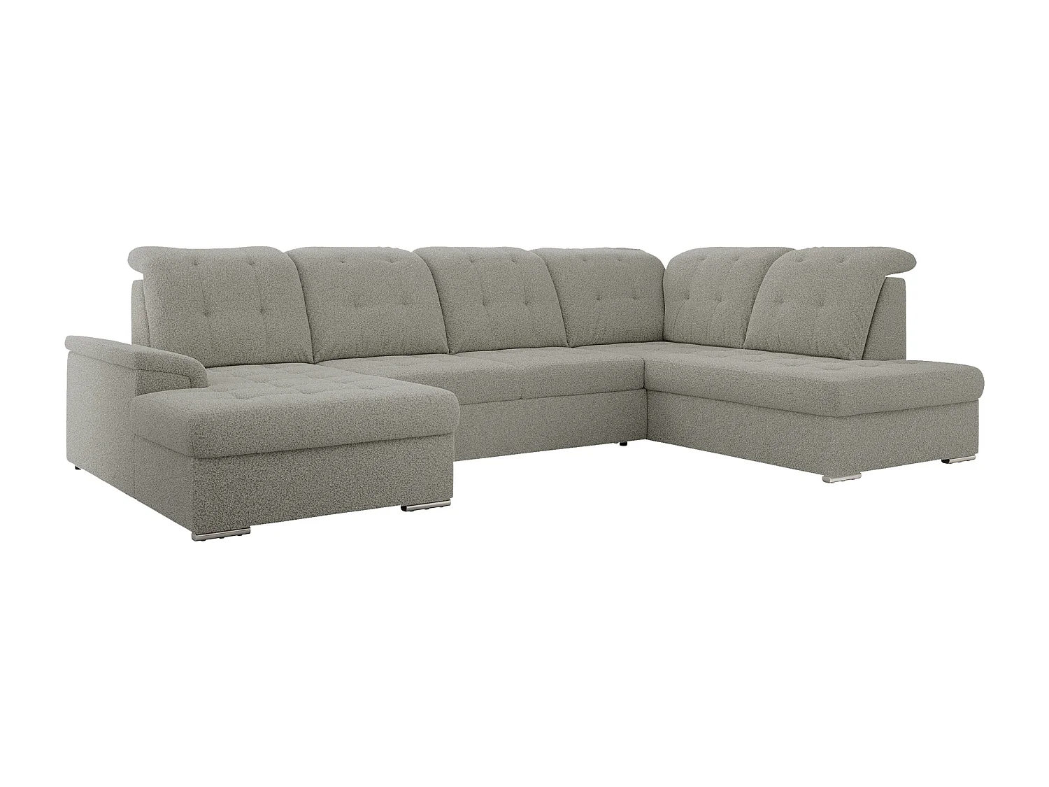 Ecksofa MADRITO U - mit verstellbarer Rückenlehne, Armlehne, L-förmige Ecke, Bettkasten - Hellgrau Boucle - Ecke Rechts