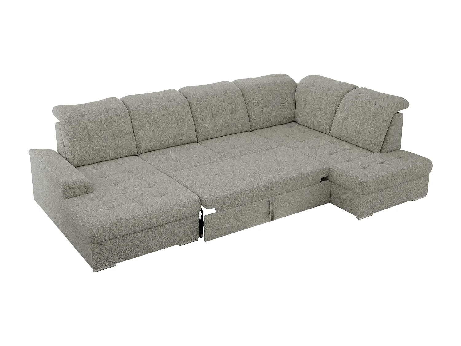 Ecksofa MADRITO U - mit verstellbarer Rückenlehne, Armlehne, L-förmige Ecke, Bettkasten - Hellgrau Boucle - Ecke Rechts