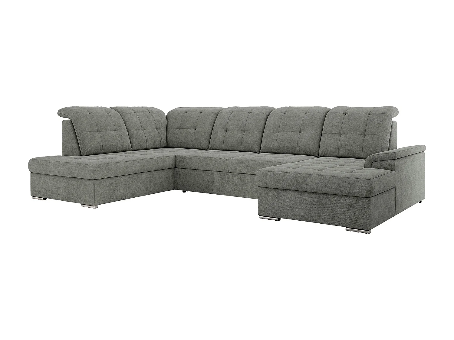 Ecksofa MADRITO U - mit verstellbarer Rückenlehne, Armlehne, L-förmige Ecke, Bettkasten - Grau Struktur - Ecke Links