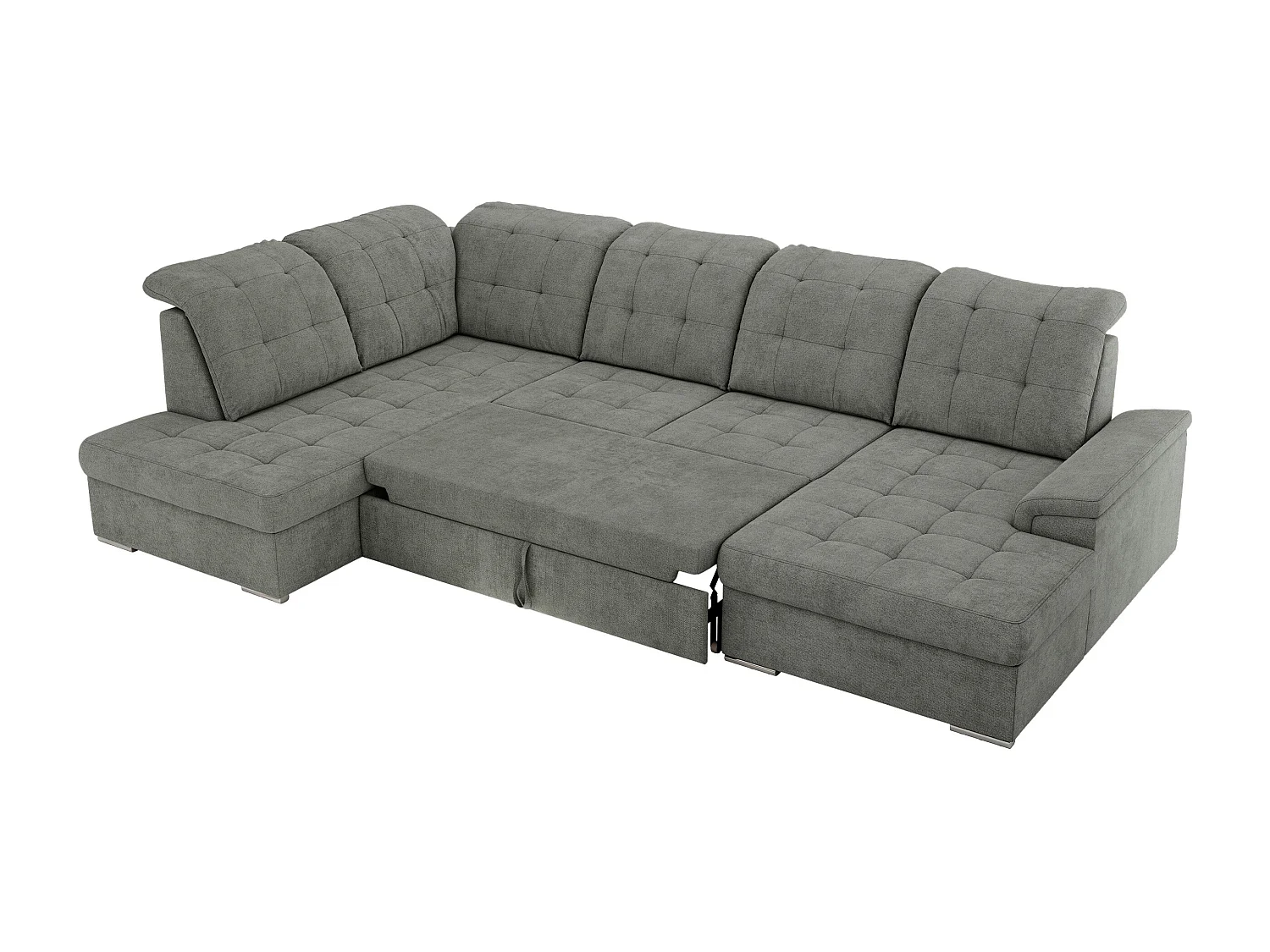 Ecksofa MADRITO U - mit verstellbarer Rückenlehne, Armlehne, L-förmige Ecke, Bettkasten - Grau Struktur - Ecke Links