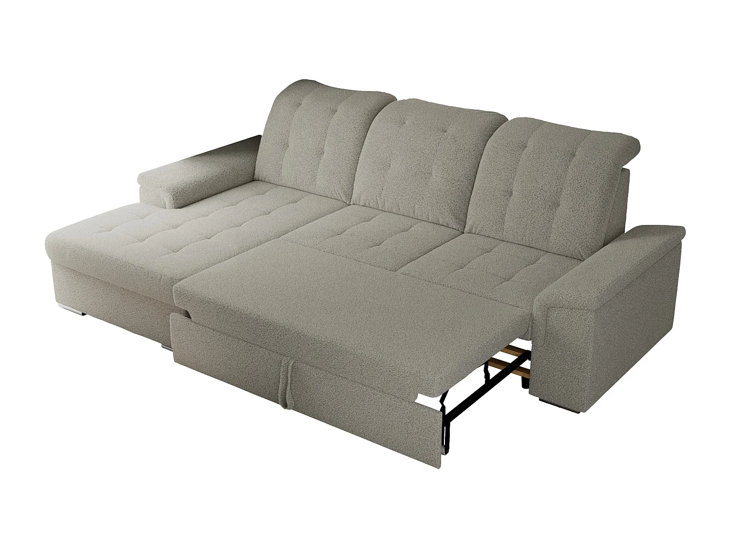 Ecksofa MADRITO - mit verstellbarer Rückenlehne, Armlehnen, gestepptem Sitz und Rückenlehne, Schlaffunktion - Hellgrau Boucle - Ecke Links