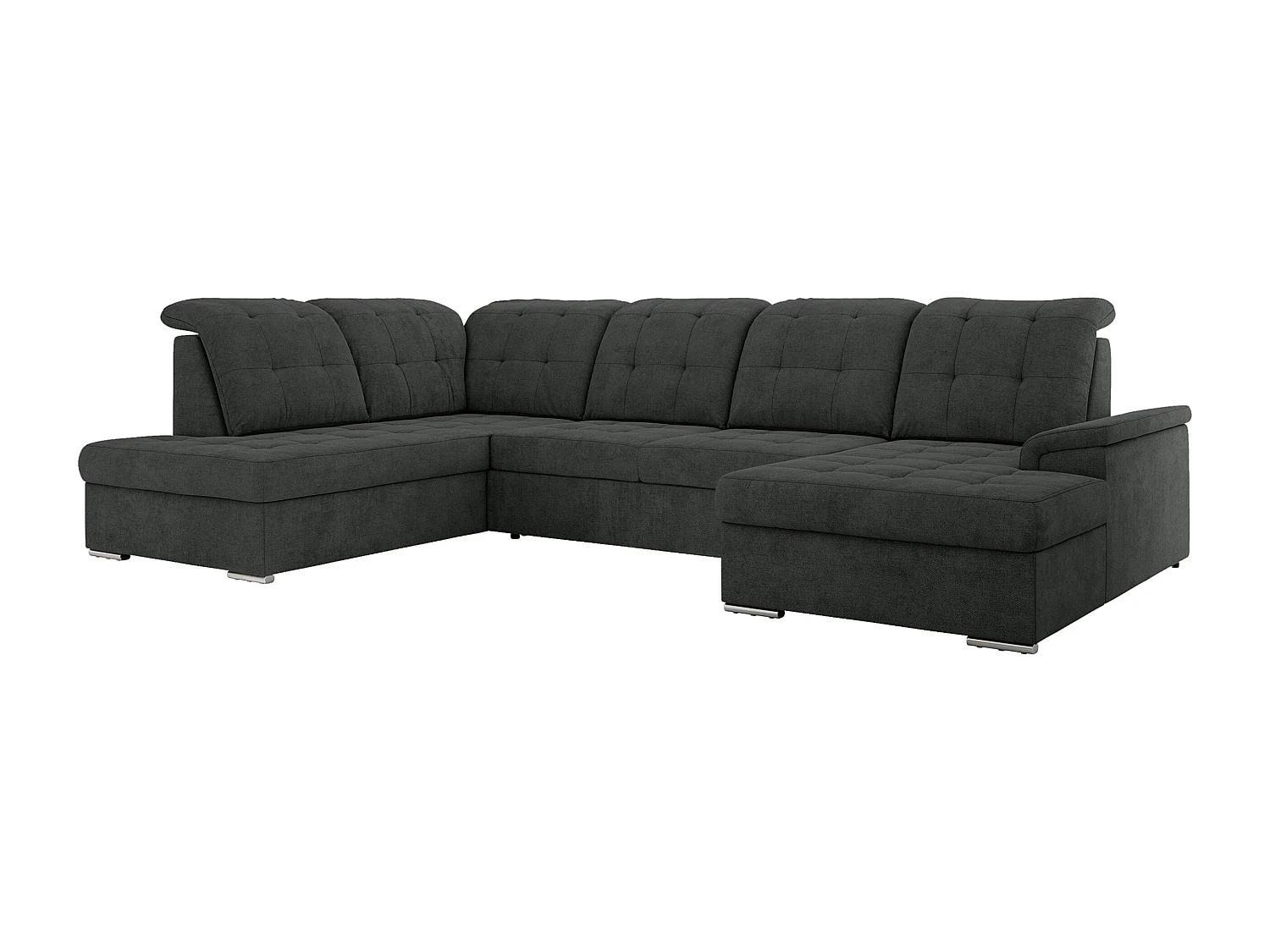 Ecksofa MADRITO U - mit verstellbarer Rückenlehne, Armlehne, L-förmige Ecke, Bettkasten - Dunkelgrau Struktur - Ecke Links
