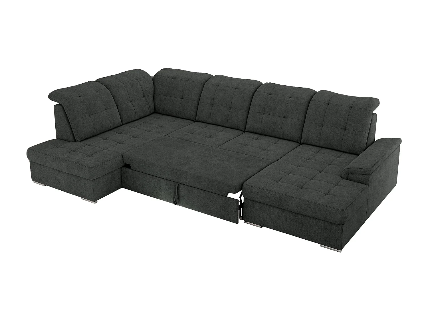 Ecksofa MADRITO U - mit verstellbarer Rückenlehne, Armlehne, L-förmige Ecke, Bettkasten - Dunkelgrau Struktur - Ecke Links