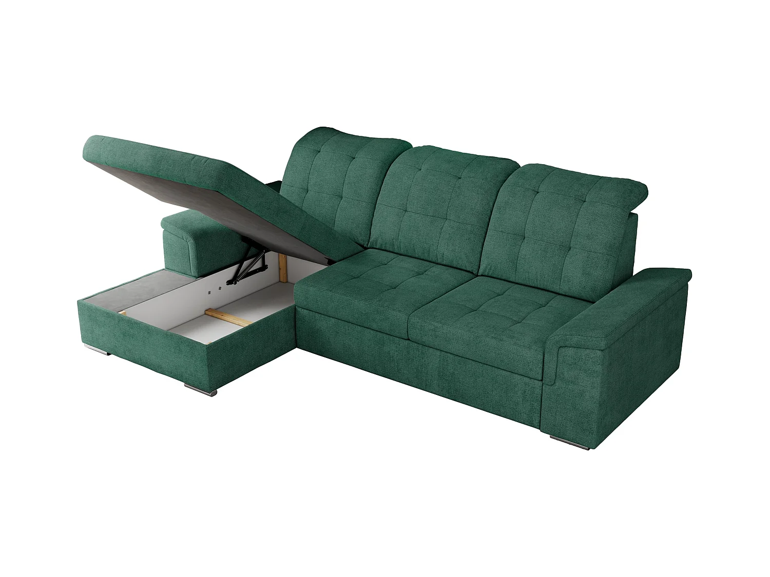 Ecksofa MADRITO - mit verstellbarer Rückenlehne, Armlehnen, gestepptem Sitz und Rückenlehne, Schlaffunktion - Grün Struktur - Ecke Links