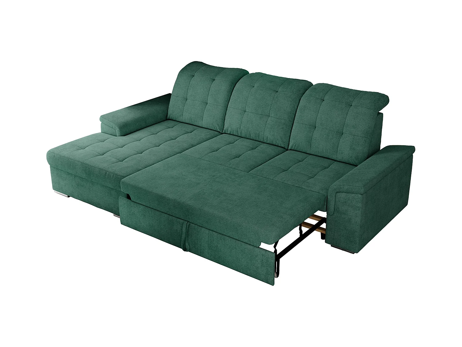 Ecksofa MADRITO - mit verstellbarer Rückenlehne, Armlehnen, gestepptem Sitz und Rückenlehne, Schlaffunktion - Grün Struktur - Ecke Links