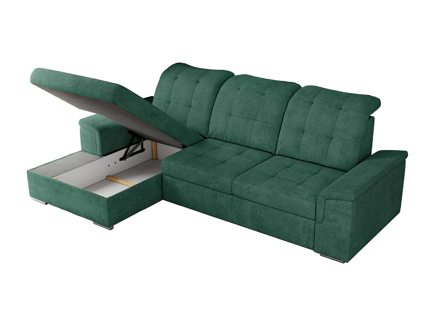 Ecksofa MADRITO - mit verstellbarer Rückenlehne, Armlehnen, gestepptem Sitz und Rückenlehne, Schlaffunktion - Grün Struktur - Ecke Links