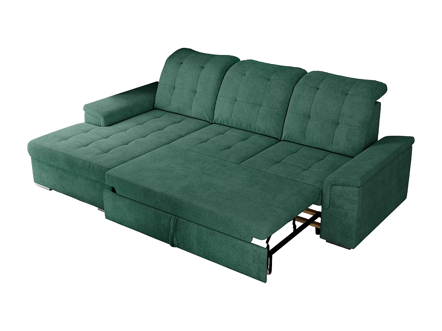 Ecksofa MADRITO - mit verstellbarer Rückenlehne, Armlehnen, gestepptem Sitz und Rückenlehne, Schlaffunktion - Grün Struktur - Ecke Links