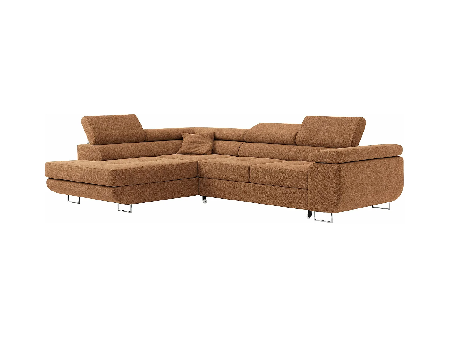 Ecksofa GUSTAW - mit Schlaffunktion, verstellbare Kopfstützen, Metallbeine - Orange Stukture - Ecke Links